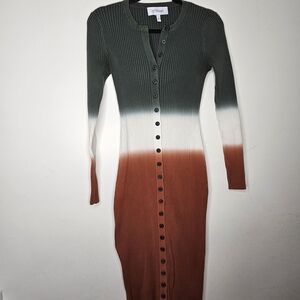 Derek Lam Green and Orange Ombre Long Sleeve Dress